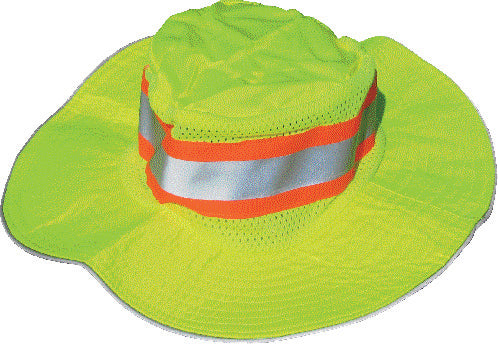 Hi-Viz Lime Boonie Hat – Solid & Mesh Fabric, Full Brim for Maximum Protection