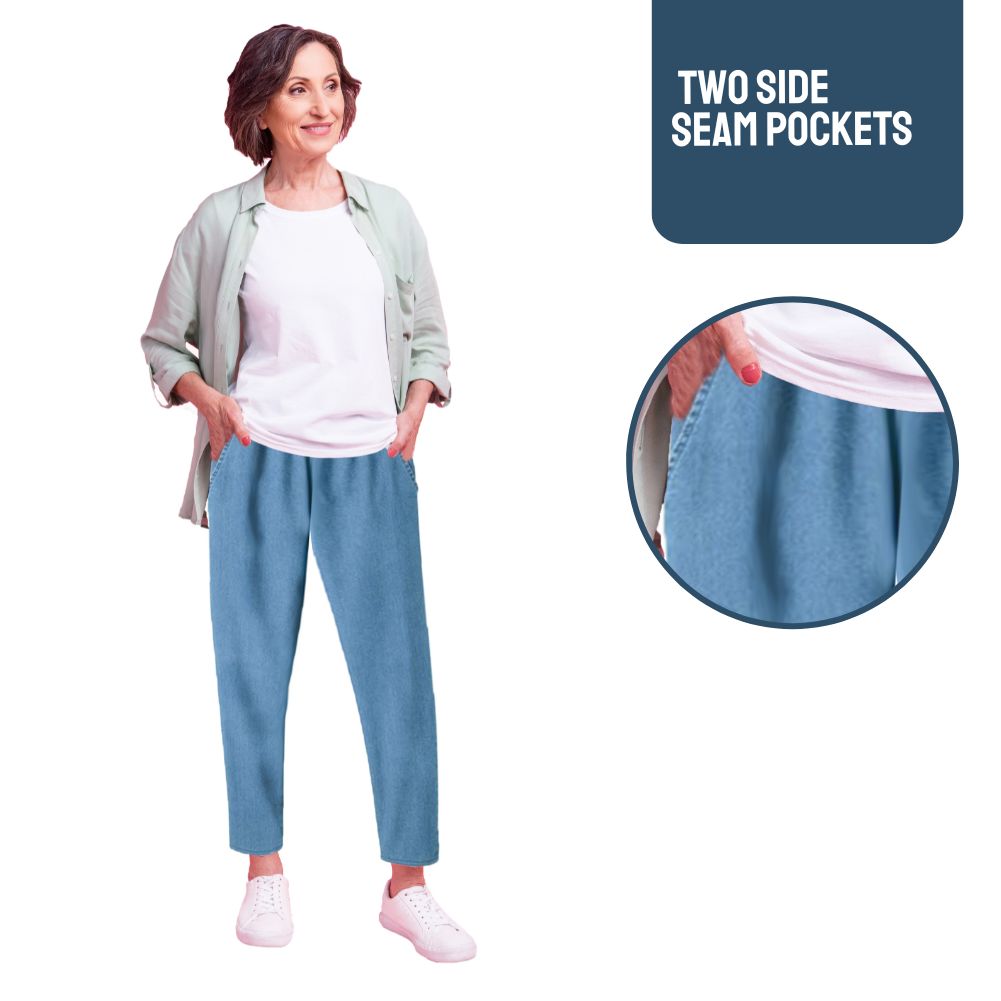 EOM Women's Pull-On Jeans with Side Pockets and Full Elastic Waist