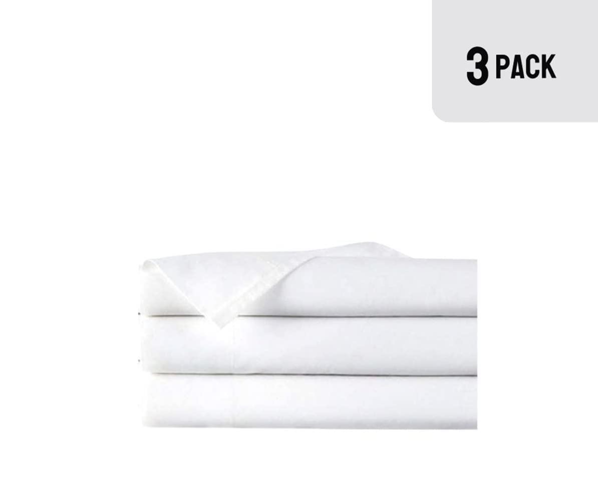 Sábanas planas tamaño twin de EOM Linens, algodón/poliéster de 180 hilos, 66 x 104 pulgadas, color blanco