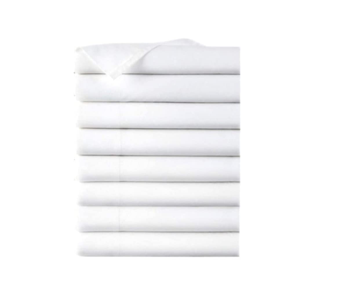 Sábanas planas tamaño twin de EOM Linens, algodón/poliéster de 180 hilos, 66 x 104 pulgadas, color blanco