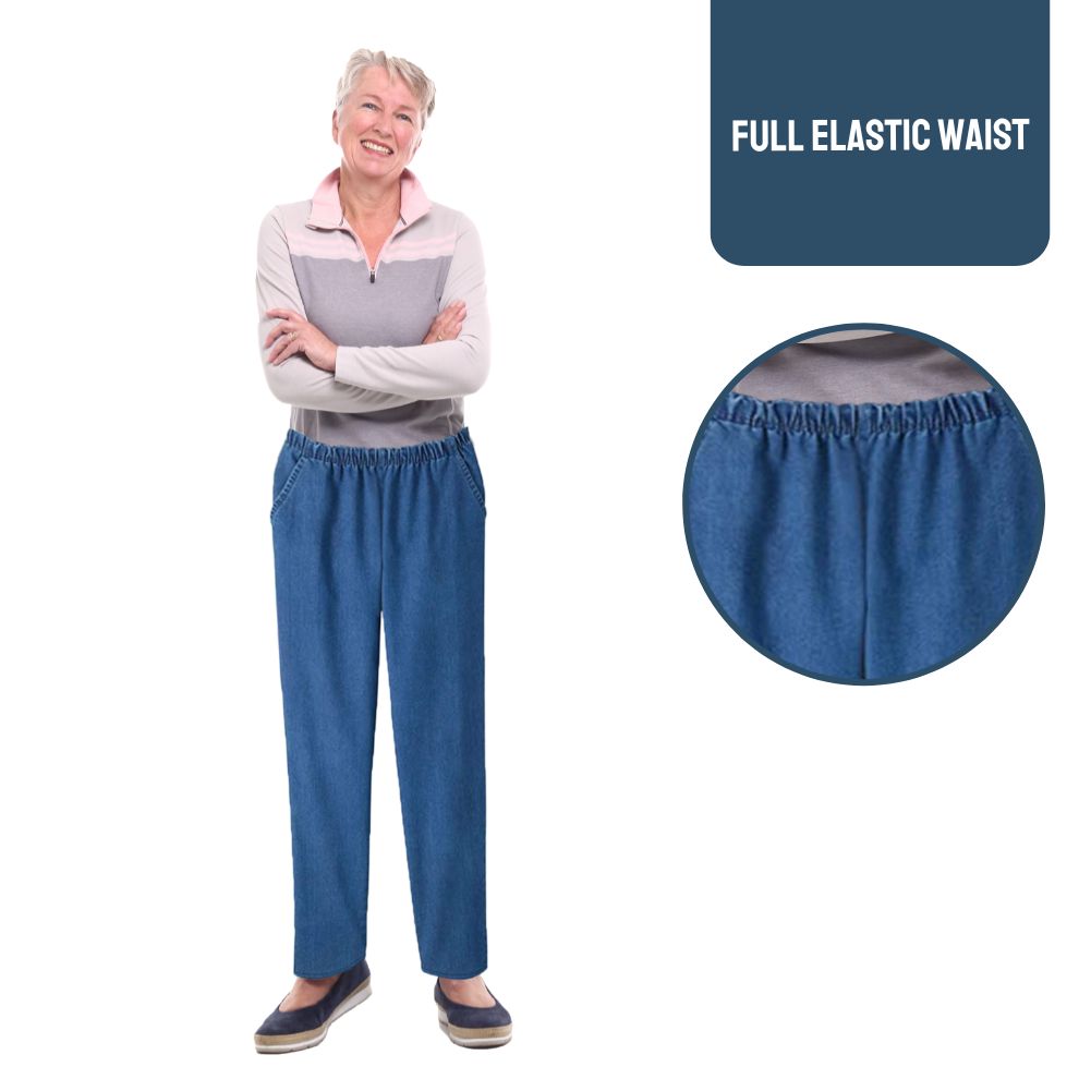EOM Women's Pull-On Jeans with Side Pockets and Full Elastic Waist