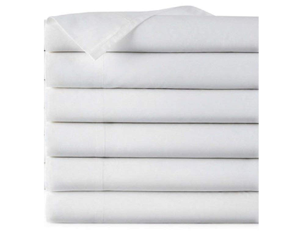 Sábanas planas tamaño twin de EOM Linens, algodón/poliéster de 180 hilos, 66 x 104 pulgadas, color blanco