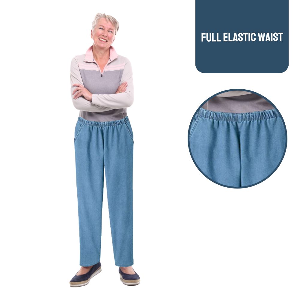 EOM Women's Pull-On Jeans with Side Pockets and Full Elastic Waist