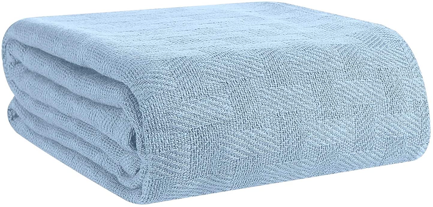 a blue suitcase sitting on top of a couch