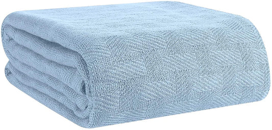 a blue suitcase sitting on top of a couch