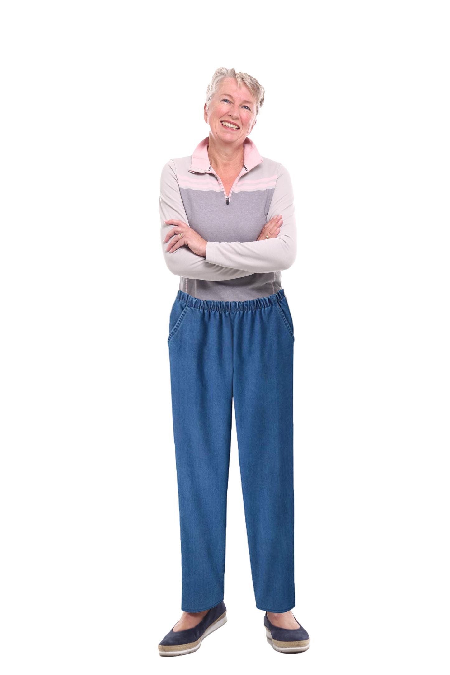EOM Women's Pull-On Jeans with Side Pockets and Full Elastic Waist
