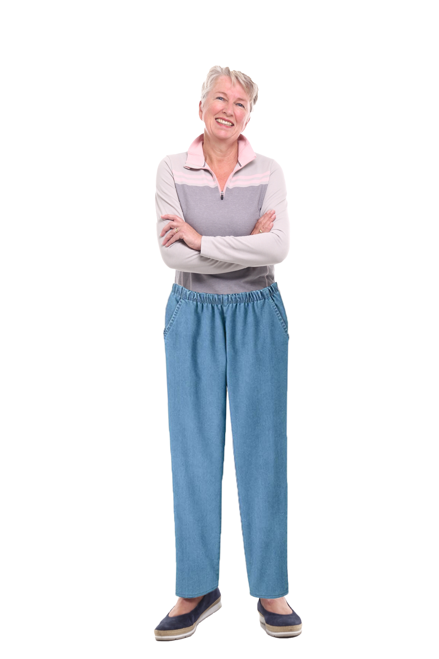 EOM Women's Pull-On Jeans with Side Pockets and Full Elastic Waist