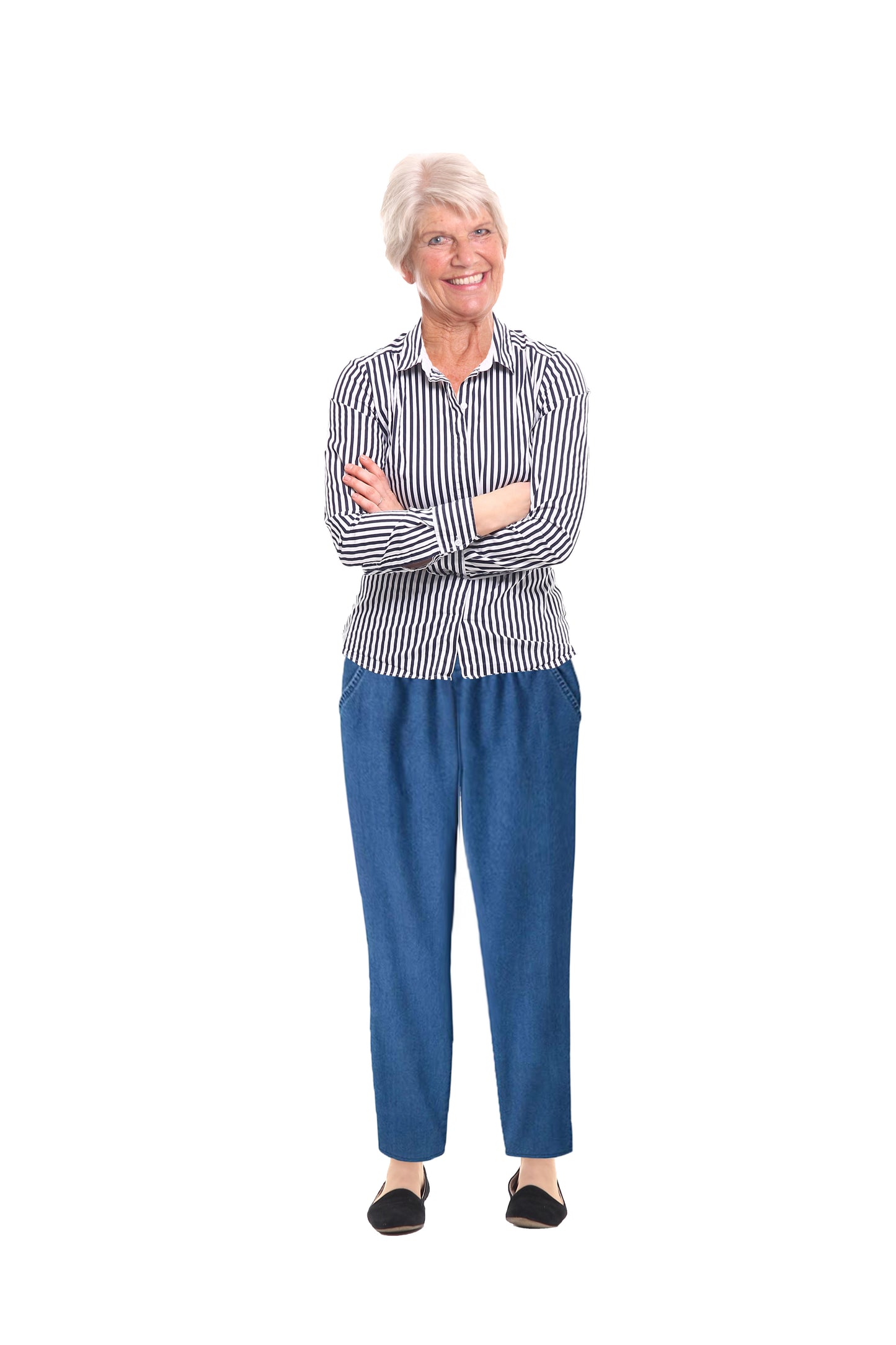 EOM Women's Pull-On Jeans with Side Pockets and Full Elastic Waist