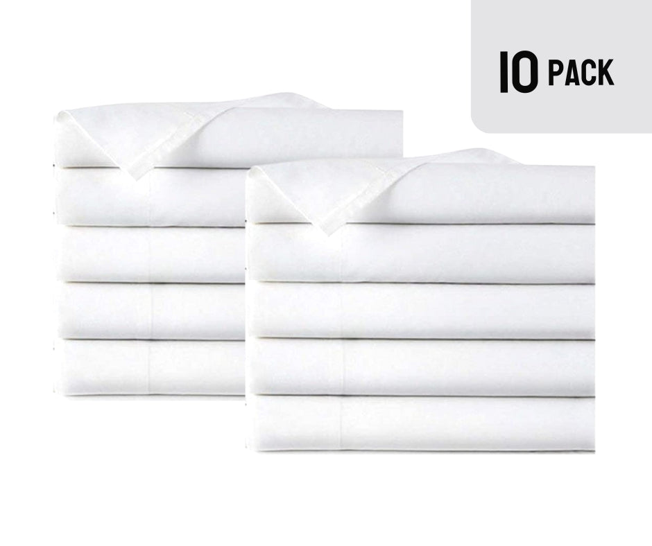 Draps plats EOM Linens blancs XL pour lit double, taille 66" X 115", 130 fils au pouce carré, parfaits pour la maison, les salons, les spas, les hôtels, les institutions et les hôpitaux