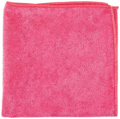 a red piece of luggage sitting on top of a pink blanket 